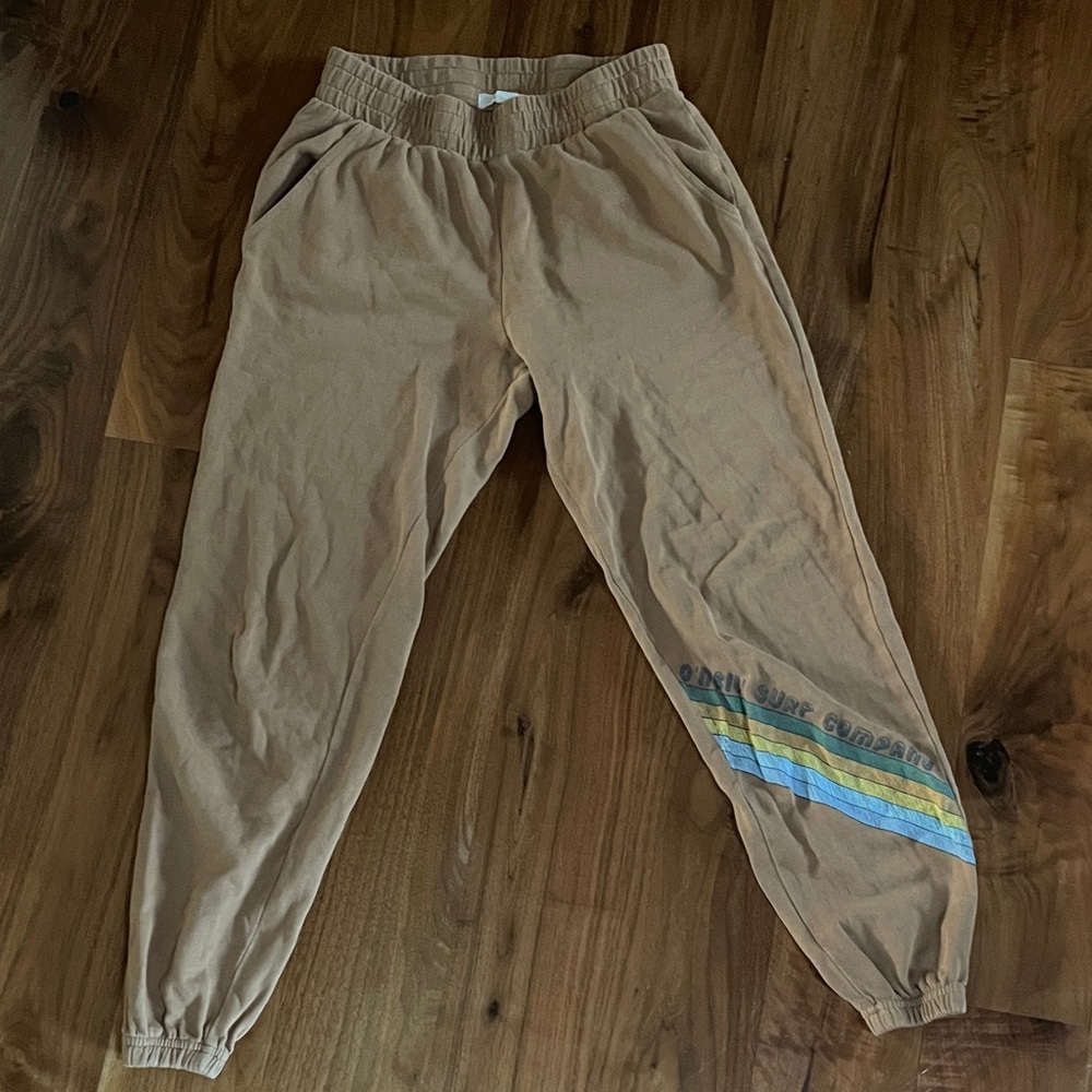 O'Neill Tan Joggers with Blue, Teal and Yellow Stripes